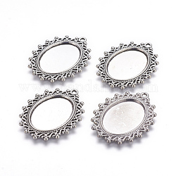 Zinc Alloy Pendant Settings for Cabochon & Rhinestone, DIY Findings for Jewelry Making, Oval, Antique Silver, Cadmium Free & Lead Free, 38x30x2mm, Hole: 2mm, Tray: 24x17mm