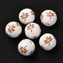 Wood European Beads, Large Hole Beads, Maple Leaf Pattern, Rondelle, Chocolate, 16x14.5~15mm, Hole: 4mm