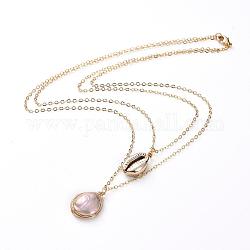 2 Layered Natural Baroque Pearl Keshi Pearl Necklaces, with Copper Wire, Electroplated Cowrie Shell Beads, Brass Cable Chains and Lobster Claw Clasps, with Cardboard Packing Box, Golden, 16.14 inch(41cm)