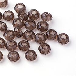 Perles européennes en verre, Perles avec un grand trou   , pas de noyau métallique, rondelle, gris foncé, 14x8mm, Trou: 5mm