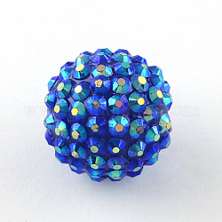 Ab-Farbe Harz Strassperlen, mit Acryl runde Perlen innen, für Bubblegum-Schmuck, Blau, 12x10 mm, Bohrung: 2~2.5 mm