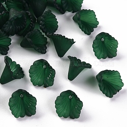 Protezioni tallone acrilico smerigliato, fiore, verde scuro, 12x12x9mm, Foro: 1.2 mm, circa 1700pcs/500g