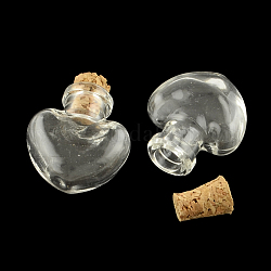 Сердце стеклянная бутылка для бортовых контейнеров, с пробкой, бутылка желаний, прозрачные, 25x22x11 мм, отверстие : 6 мм, узкое: 9.5 мм диаметром, емкость: 1 мл (0.03 жидких унции)