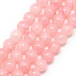 Chapelets de perles en verre craquelé peint, ronde, rose, 8mm, Trou: 1.3~1.6mm, Environ 100 pcs/chapelet, 31.4 pouce