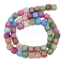 Chapelets de perles de quartz naturel, imitation de tourmaline, teinte, facette, carrée, colorées, 8~9x7.5~8x6.5~7mm, Trou: 0.8mm, Environ 43~49 pcs/chapelet, 14.76~14.96'' (37.5~38 cm)