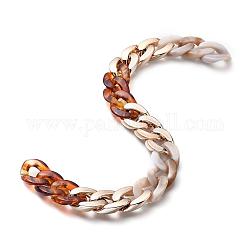 Handmade Curb Chains, Twisted Chain, with Acrylic Linking Rings and CCB Plastic Linking Rings, Rose Gold, Colorful, Link: 30x21x6mm, about 39.37 inch(1m)/strand