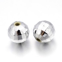 Acrilico sfere sfaccettate, tondo, colore argento placcato, circa 8 mm di larghezza, 8 mm di lunghezza, Foro: 1.5 mm, circa 1600pcs/500g