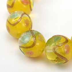 Rund geformte handgefertigten Goldsand holprigen Glasperlen, Gelb, 12 mm, Bohrung: 2 mm
