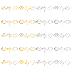Dicosmétique 20 pièces connecteurs de liens d'amour breloques d'électrocardiogramme d'empreinte de patte connecteurs de breloques de battement de coeur doré breloques de lien plates en acier inoxydable breloques découpées au laser pour la fabrication de bijoux, Trou: 1.8mm