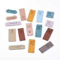Imitation Handmade Leather Labels, Embossed Tag, with Holes, for DIY Jeans, Bags, Shoes, Hat Accessories, Mixed Shapes, Mixed Color, 25~57x15~25x1.5mm, Hole: 1.8mm