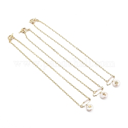 Natural Pearl Pendant Necklaces Sets, with Shell Pearl Beads, Brass Brooch Findings and Cardboard Box, Flat Round, Golden, 17.71~18.11 inch(45~46cm)