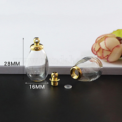 透明なガラスの開閉可能な香水瓶のペンダント  真鍮パーツ  ティアドロップ  透明  28x16mm