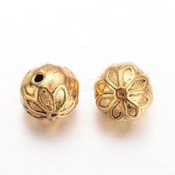 Branelli della lega rotondi, con motivo floreale, oro antico, 10mm, Foro: 1 mm