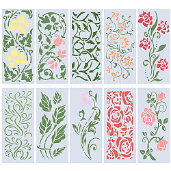 Modelli di stencil per pittura da disegno in plastica per animali domestici, rettangolo con motivo floreale, bianco, 34.9x14.9x0.02cm, 10 pc / set