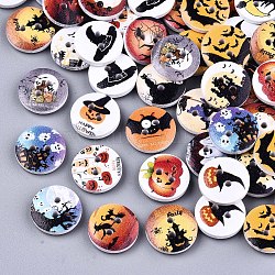 2-Hole Printed Natural Wood Buttons, Halloween Theme, Flat Round, Mixed Color, 15x4mm, Hole: 1.8mm