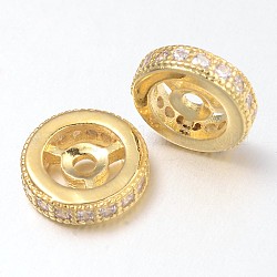 Micro volante in ottone spianare perline zirconi, oro, 10x3mm, Foro: 1 mm