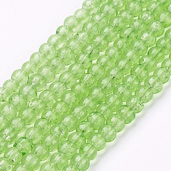 Spray dipinto vetro crackle fili di perline, tondo, verde chiaro, 4mm, Foro: 1.1~1.3 mm, circa 200pcs/filo, 31.4 pollice