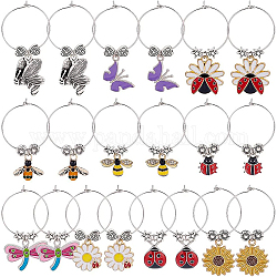 BENECREAT 20Sets 10 Styles Garden Theme Alloy Enamel Wine Glass Charms, Flower Bee Butterfly Beetle Wine Glass Charms Markers Tags Identification for Stem Glass Decoration