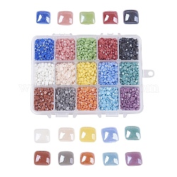 15 colores cabuchones de porcelana hechos a mano chapados perlados, cuadrado, color mezclado, 3.5~4x3.5~4x1~1.5mm, acerca 560~570pcs / compartimento, aproximamente 8400~8550 unidades / caja