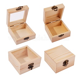 Scatola in legno di pino da 2 pz 2 stili, scatola della copertura di vibrazione, con chiusura in ferro, rettangolo, Burlywood, 1pc / style