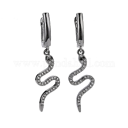 Серьги-кольца со змеей из прозрачного кубического циркония, латунные ювелирные серьги для женщин, металлический черный, 46 мм, Кулон : 29.5x12x2.5 мм, штифты : 1.1 мм