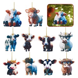 Olycraft 10 pz 10 stili decorazioni pendenti in acrilico per bovini da cartone animato, con cordino e campanello in ottone, per ornamenti appesi per auto, colore misto, 66.5~80.5x59~79.5x3.7~4, Foro: 2.2~2.5 mm, 1pc / style
