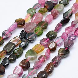 Chapelets de perles en tourmaline naturelle, pierre roulée, pépites, grade AB, 6~13x6~8mm, Trou: 1mm, 15.3 pouce ~ 15.7 pouces (39~40 cm)