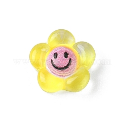 Translucent Resin Cabochons, Flower with Smiling Face, Yellow, 9x9x3.3mm