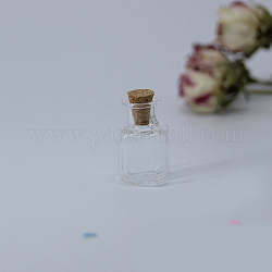 Mini contenants de perles de bouteille en verre à haute teneur en borosilicate, souhaitant bouteille, avec bouchon en liège, cuboïde, clair, 1.4x2.5 cm