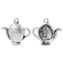 Tibetan Style Alloy Pendants, Teapot, Lead Free and Cadmium Free, Antique Silver, about 22mm long, 21mm wide, 4mm thick, hole: 1.5mm