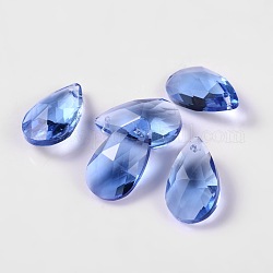 Faceted teardrop, Glass Pendants, Royal Blue, 16x9x6mm, Hole: 1mm