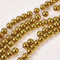 Chapelets de perles en hématite synthétique sans magnétiques, ronde, aaaa grade, plaqué or, 4mm, Trou: 1mm, Environ 100 pcs/chapelet, 16 pouce