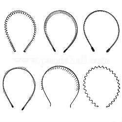 6Pcs 6 Style Stylish Unisex Plain Metal Hair Accessories Insert Comb Wavy Hair Hoop Iron Hair Bands, Mixed Color, 130~140x145~150mm, 1pc/style