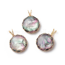 Resin Imitation Shell Pendants, with Copper Wire Wrapped, Half Round Charm, Golden, 30x21x7mm, Hole: 7x3.5mm