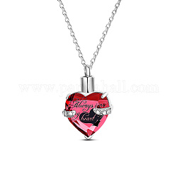 Always in My Heart Urn Pendant Necklace, Heart Cubic Zirconia Ashes Urn Necklace, Memorial Jewelry, Stainless Steel Color, Red, 20.47 inch(52cm)