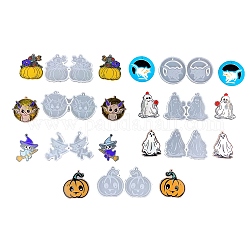 Moules en silicone pendentif bricolage sur le thème d'halloween, moules de résine, citrouille/chauve-souris/fantôme, blanc, 52~54x79~106x5mm, 7 pièces / kit