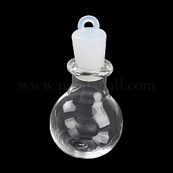 Pendentifs de bouteille de souhait en verre clair, avec bouchon d'étanchéité en plastique, ronde, 35x17.3mm, Trou: 2mm