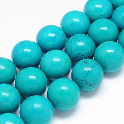 Brins de perles rondes en magnésite naturelle, teints et chauffée, turquoise moyen, 25mm, Trou: 2mm, Environ 16 pcs/chapelet, 15.55 pouce