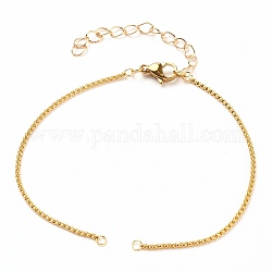 304 Stainless Steel Box Chains/Venice Chains Bracelets Making, with Lobster Claw Clasps and Cable Chain Extension Chain, Golden, 7-1/4 inch(18.5cm)
