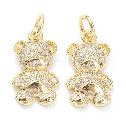 Brass Micro Pave Clear Cubic Zirconia Pendants, Long-Lasting Plated, Bear, Real 18K Gold Plated, 14.5x9x3mm, Hole: 3.5mm