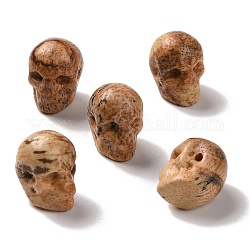 Picture naturelles perles de jaspe, Halloween crâne, 11~11.5x8.5~9x11~11.5mm, Trou: 0.9~1mm