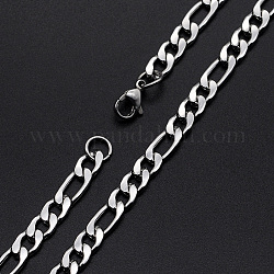 304 acero inoxidable collares de cadena figaro de para hombre, con cierre de langosta, facetados, color acero inoxidable, 19.9 pulgada (50.5 cm), 7mm