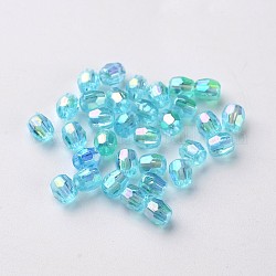 Perles de baril en acrylique transparent plaquées de couleur ab, facette, turquoise, 4x4mm, Trou: 1mm, environ 13333 pcs/500 g