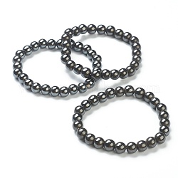 Bracelets extensibles hématite perles synthétiques non-magnétiques, ronde, perles: 8~8.5 mm, diamètre intérieur: 2-1/8 pouce (5.5 cm)