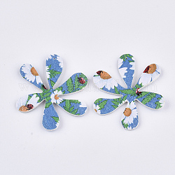 Bedrucken von pu leder anhängern, mit doppelseitigem Blumenmuster, Blume, Verdeck blau, 45.5x40x2 mm, Bohrung: 1 mm