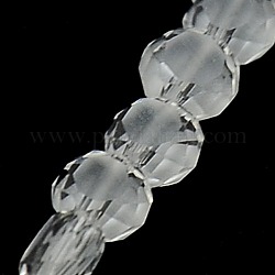 Faceted Flat Round Frosted Crystal Glass Beads Strands, Clear, 4x3mm, Hole: 1mm, about 99pcs/strand, 13.9 inch