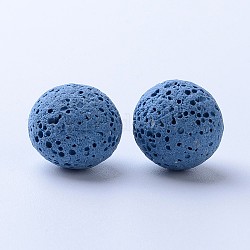 Unwaxed Natural Lava Rock Beads, for Perfume Essential Oil Beads, Aromatherapy Beads, Dyed, Round, No Hole, Royal Blue, 8~9mm