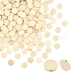 Pandahall Elite 200pcs perles en bois, non teint, plat rond, blanc antique, 15x4mm, Trou: 1.6mm, 200 pcs /sachet 