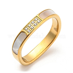 Ионное покрытие (IP) 304 прямоугольное кольцо из нержавеющей стали, с белой ракушкой и фианитами, золотые, внутренний диаметр: 17 мм