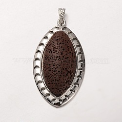 Platinum Plated Alloy Synthetic Lava Rock Big Horse Eye Big Pendants, Dyed, Coconut Brown, 60x33x13mm, Hole: 7x3mm